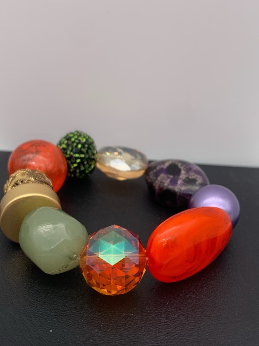 Chunky Eclectic Multi-Color glass and acrylic Beaded Stretch Bracelet bangle